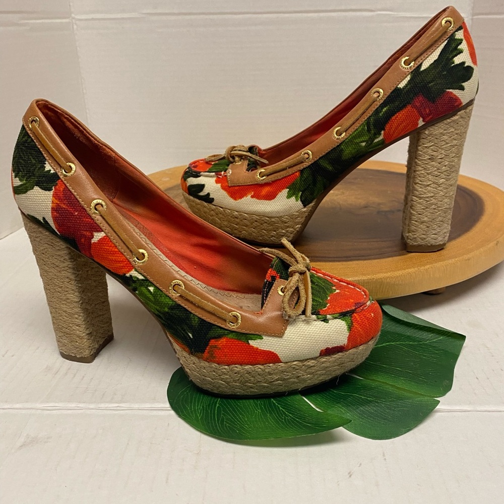 Milky for Sperry Top Sider Floral Canvas Espadrille Heels